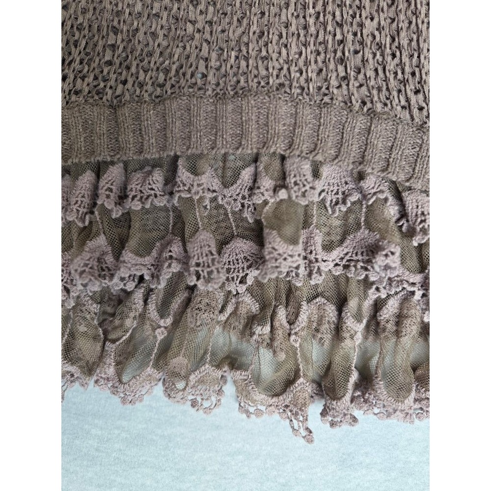 Entro Fairy Grunge Crochet Sweater M Lace Ruffle Hem Boho Festival Taupe - Picture 3 of 10